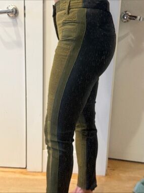Haider Ackermann Olive Patchwork Skinny Pants Leather and Fabric